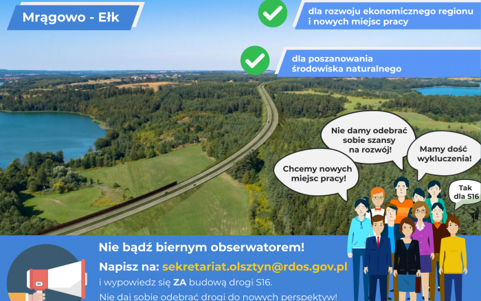 Baner budowa drogi ekspresowej S16 na odcinku Mrągowo Ełk